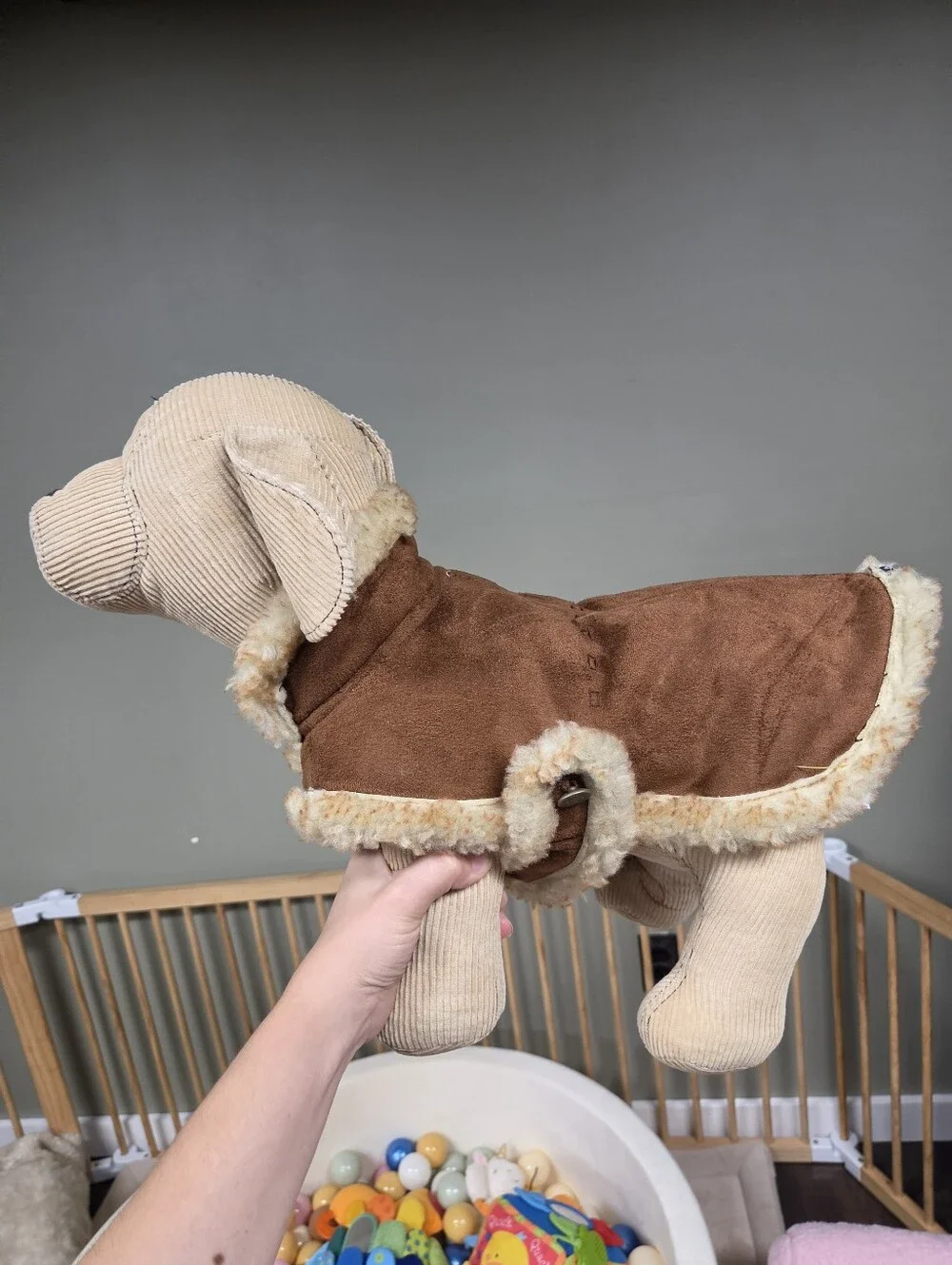Vintage 2005 Y2K Gap Tan Corduroy Stuffed Dog Plush Toy with Removable Sherpa Ja